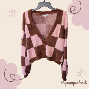 XL NO Boundaries Fuzzy Pink and Brown Sweater